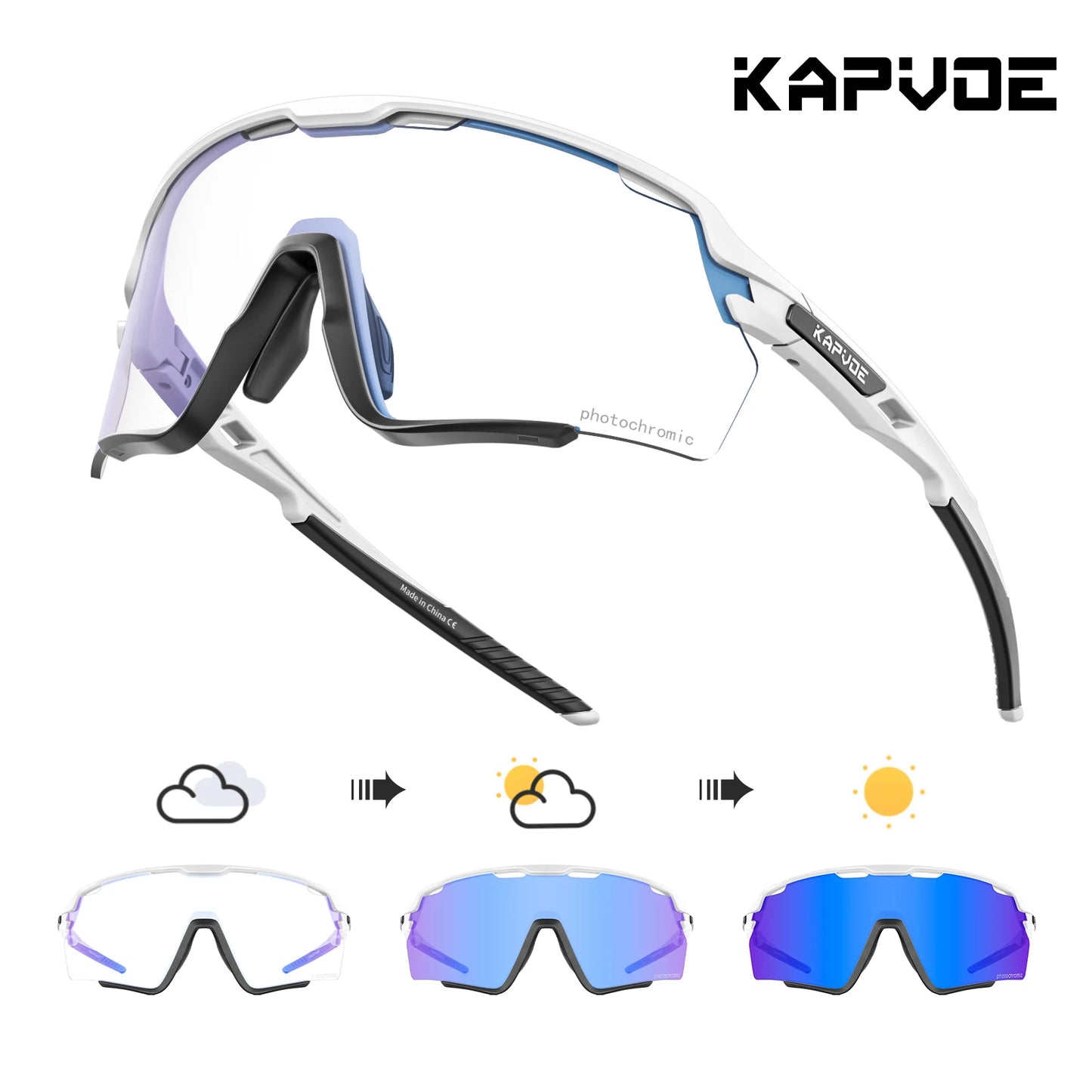 Kapvoe new Outdoor Photochromic Sunglasses Bicycle Cycling Glasses MTB Road Bike Eyewear Women Man Sports Hiking UV400 Goggles