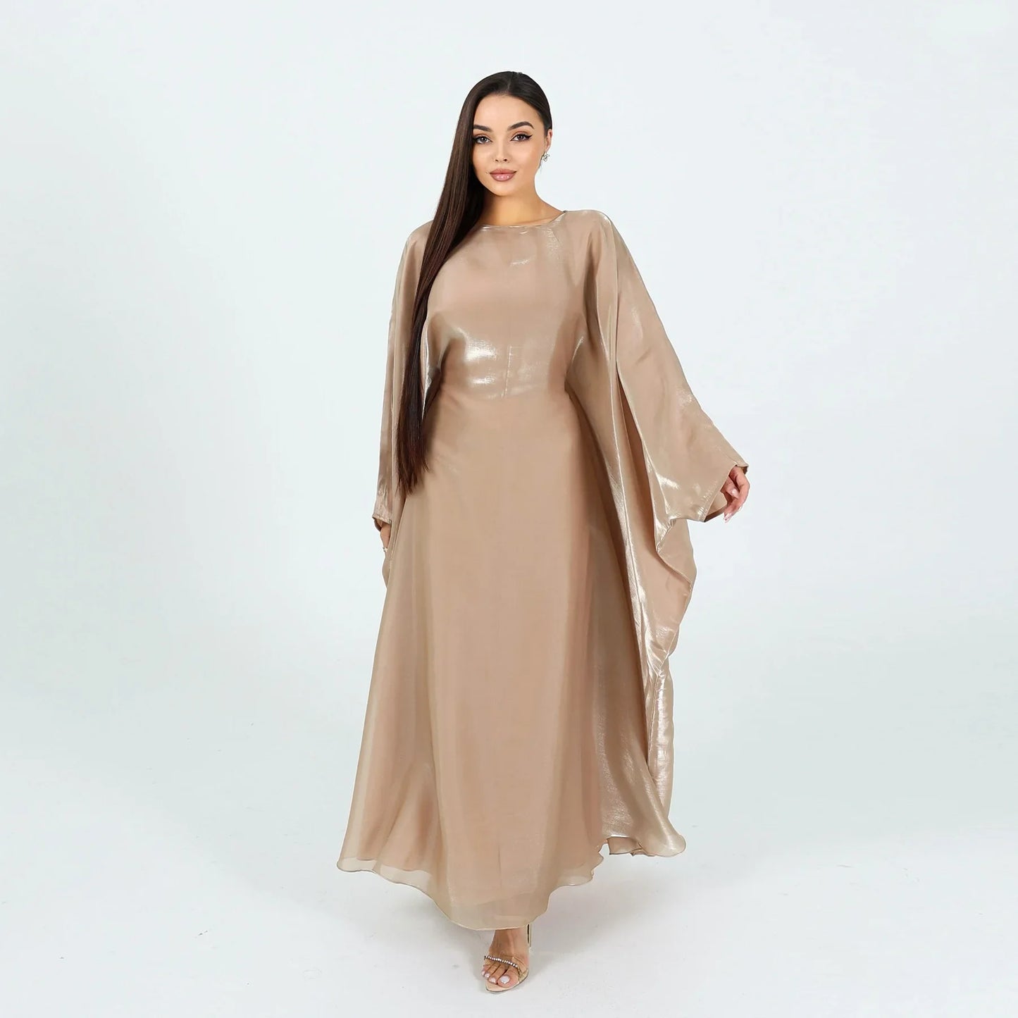 Ramadan Summer Batwing Sleeve Satin Butterfly Abaya Islam Muslim Maxi Dress Kebaya Women Kaftan Robe Musulmane Femme Vestidos