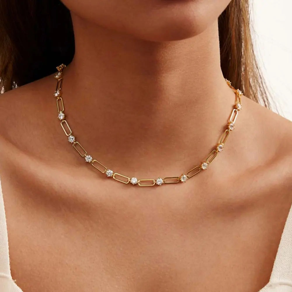 KNOBSPIN D VVS1 Moissanite Tennis Necklace s925 Sterling Silver Plated 18k Yellow Gold GRA Certified 18inch Necklaces for Women