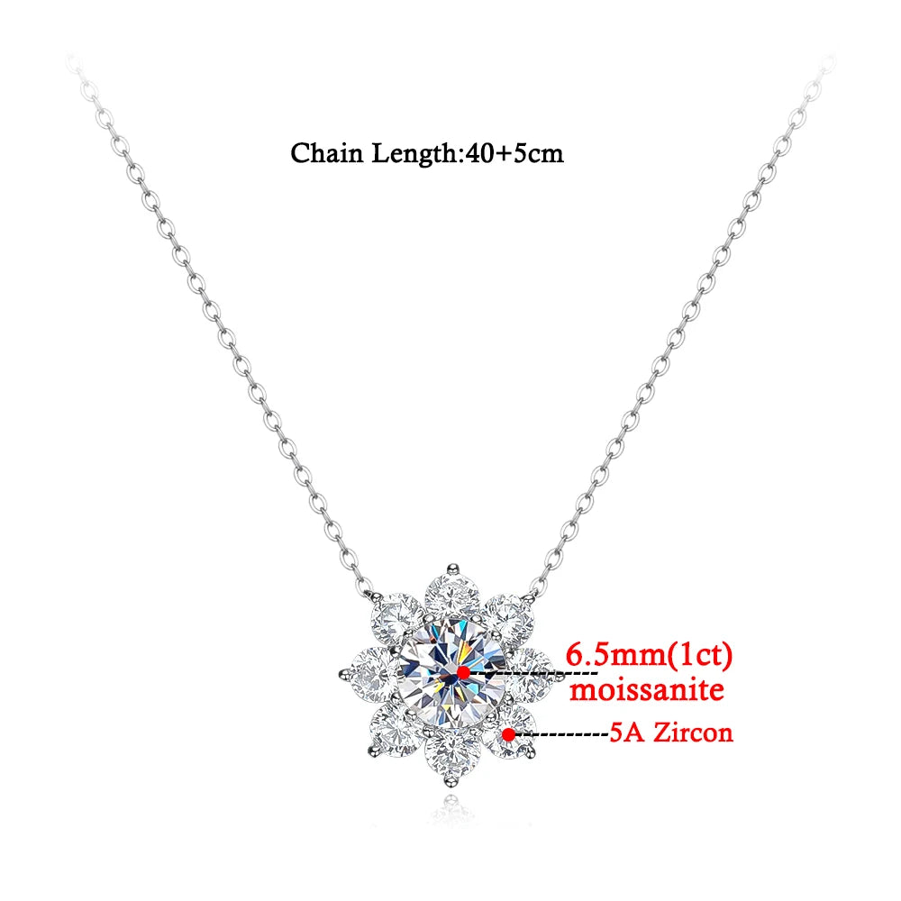 925 Sterling Silver Original Certified 2cttw Moissanite Jewelry Sets For Women Sunflower Pendant Necklace Earring Fine Jewelry