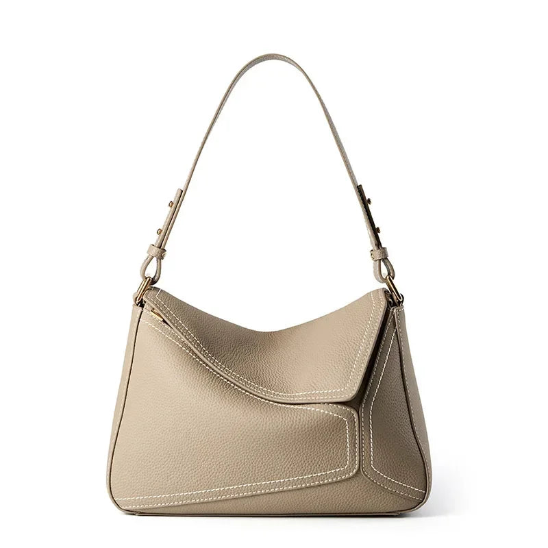 Women Genuine Leather Pillow Shoulder Bag – Geometric Design – Coffee, Khaki, Brown