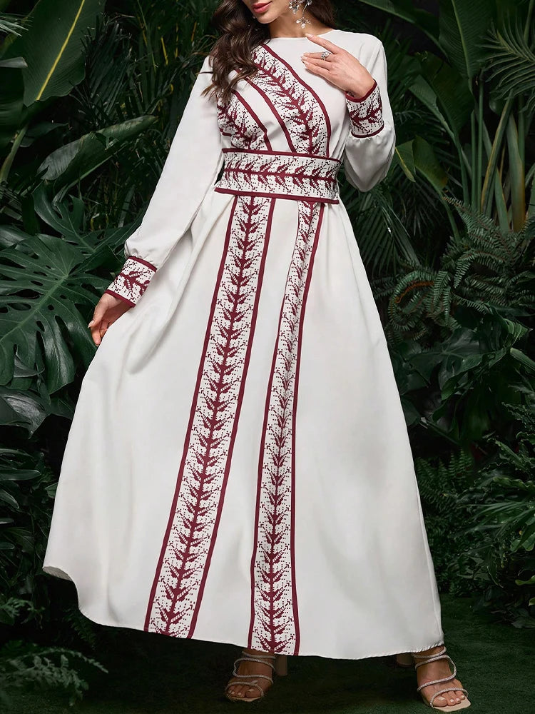 Rafiah Women's Dresses 2025 Long Sleeve Round-Neck Digital Print Arabic Style Dress Long Party Dresses