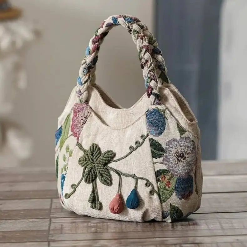 MOTAORA Women Handbags Vintage Canvas Bag Ladies Canvas Handbag Casual 2025 Woven Small Handbag Fabric Gout Craft Female Handbag