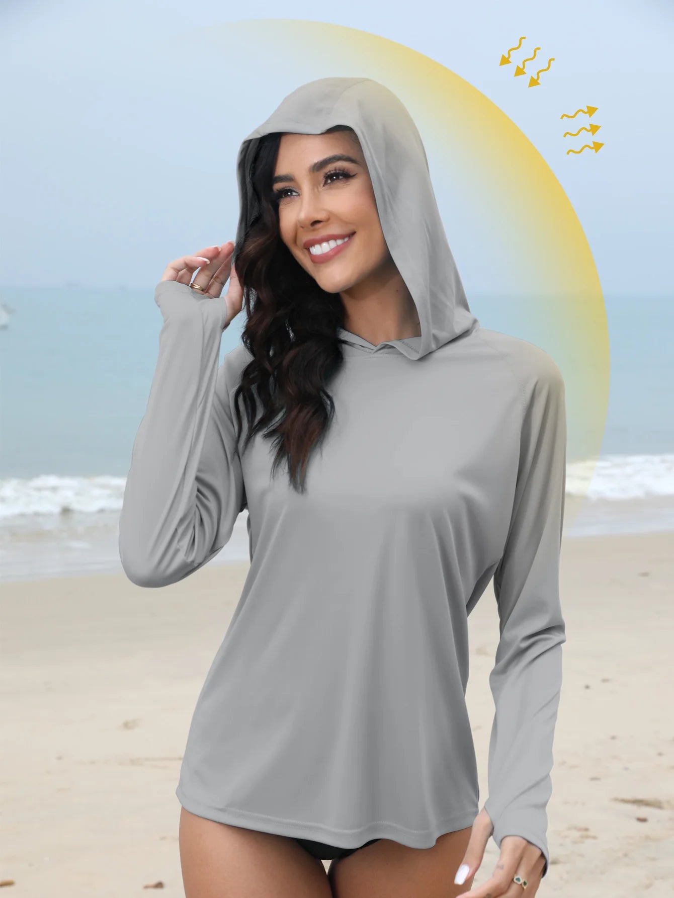 Women's Sunscreen Hoodie with Thumb Buckle and Hidden Ponytail Hole, Outdoor Running Fitness Sports, Leisure Sunscreen T-shirt
