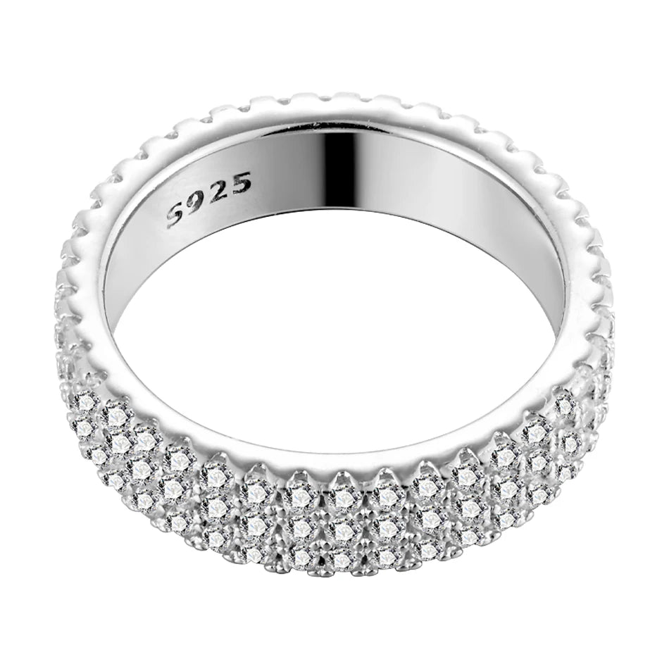 BLUEENCH Full Moissanite Ring 925 Sterling Sliver Plated 18k Eternity Band Hip Hop Rings for Woman Man Party Sparkling Jewely