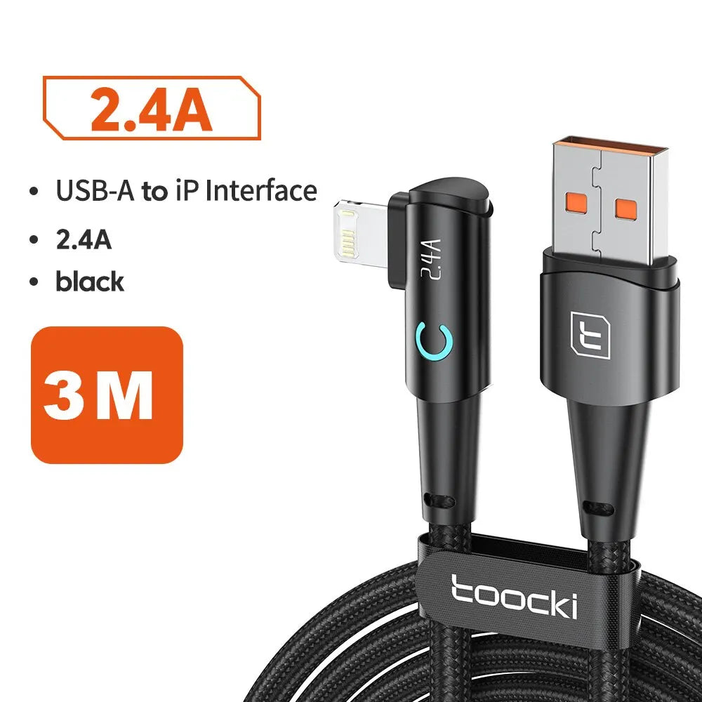 كابل Toocki USB لهاتف iPhone 14 13 12 11 Pro Max شاحن سريع كابل Lightning سلك USB لهاتف iPhone 12 11 X XR 8 7