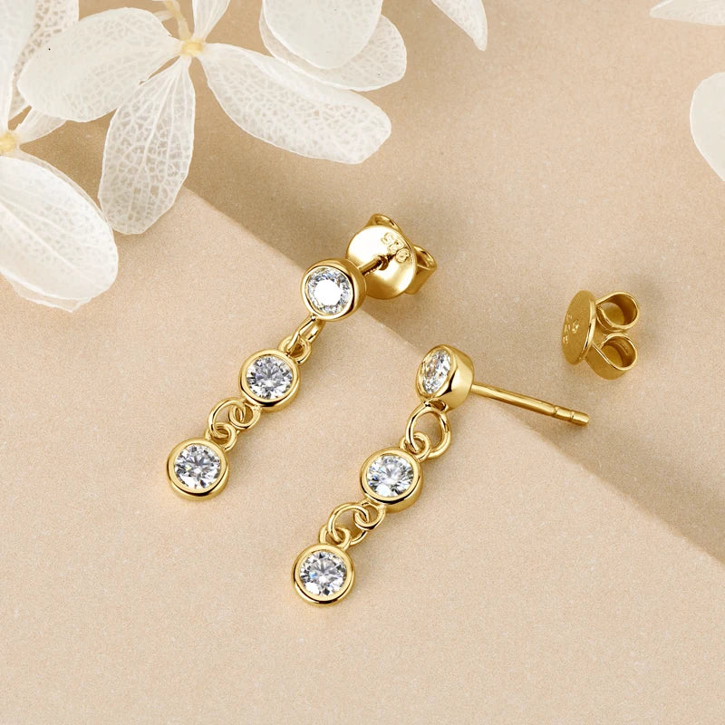 Anziw Long Chain Link Hanging Earrings Silver 925 2-3mm Moissanite Drop Earring Piercing Ear for Women Gold Paletd Jewelry Gift