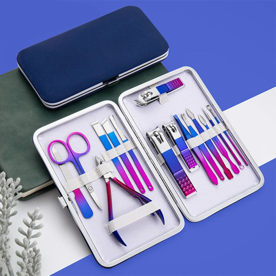 7/10/12/15Pcs Stainless Steel Manicure Kit Nail Clippers Set Manicure Professional Grooming Care Tool Leather Travel Case Luxury
