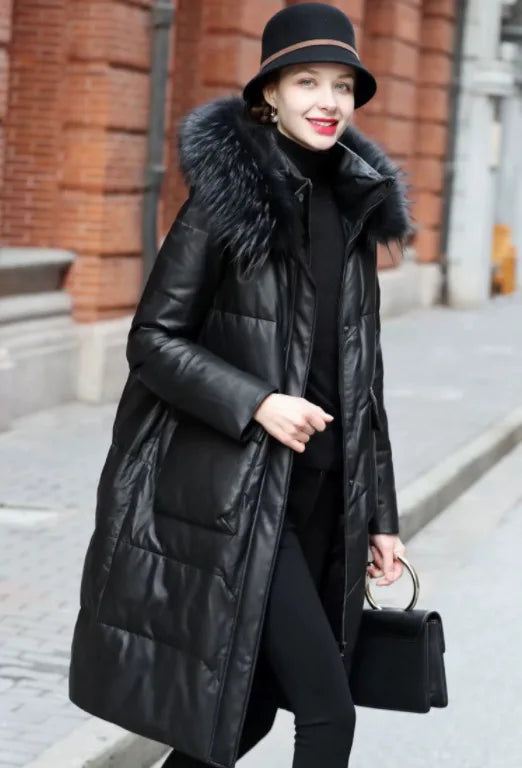 YOLANFAIRY Winter Long Coat Women's Genuine Leather Down Jacket for Women Sheepskin Coats Female Loose Versatile Fur Collar FCY