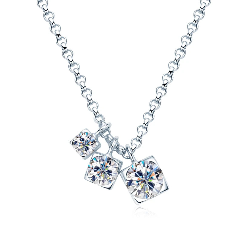 Lnngy Three Stone Moissanite Pendant Necklace Niche 925 Sterling Silver Chain Necklaces for Women collar plata 925 Jewelry Gift