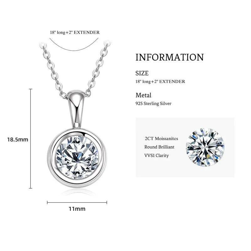 Anziw 925 Silver Set 2ct Moissanite Pendant Necklace 1ct 0.5ct Stud Earrings 18K Gold Plated Jewelry Sets for Women Wedding Gift