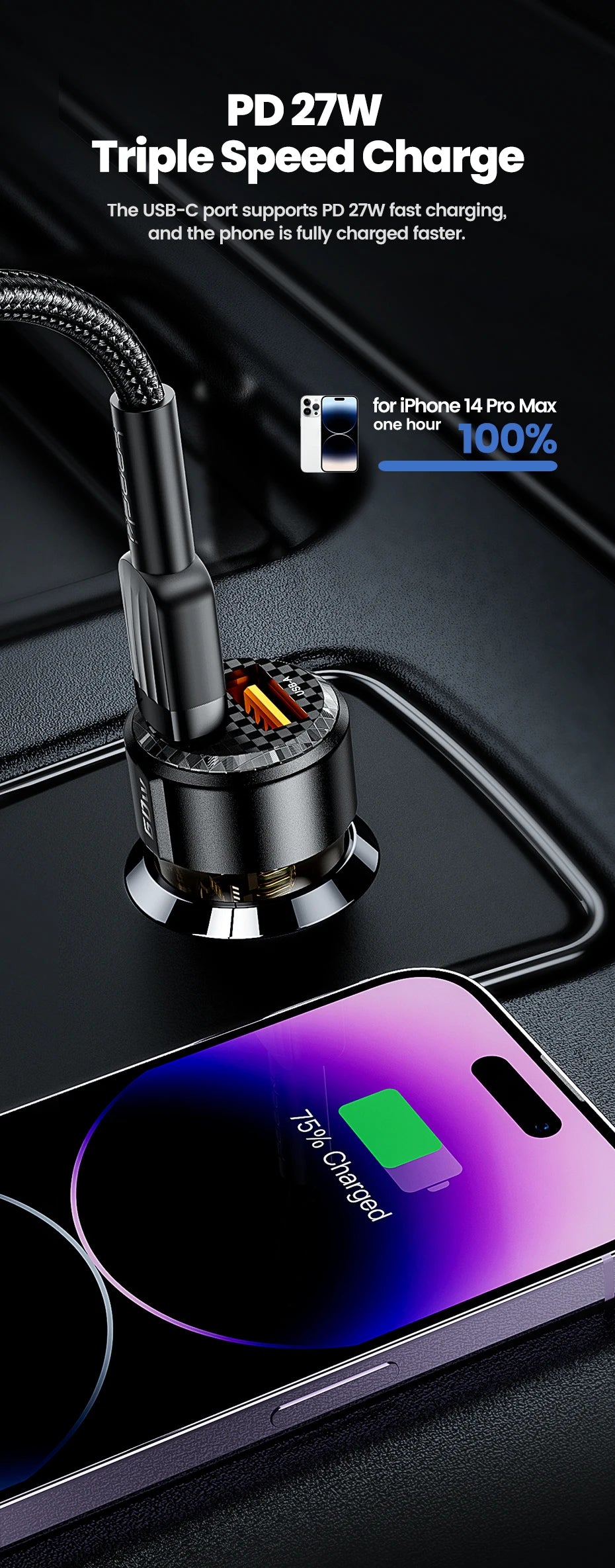 Toocki 60W USB Car Charger Quick Charge QC PD SCP 6A USB Type C Car Fast Charging For iPhone 15 14 13 Huawei Samsung Xiaomi
