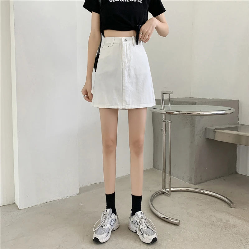 Spring New Women's Denim Skirt A-Line Flared Skirts Butt Covering Body Slimming f-length for plus Size MM