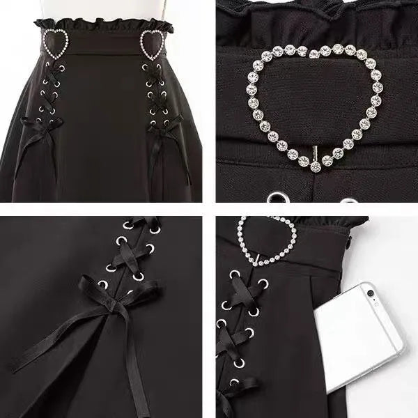 2025 Y2k Aesthetic Harajuku Style Sweet Girl High Waist Mini Bandage Skirt Slim Women Solid Streetwear Gothic Jk Saia Feminina