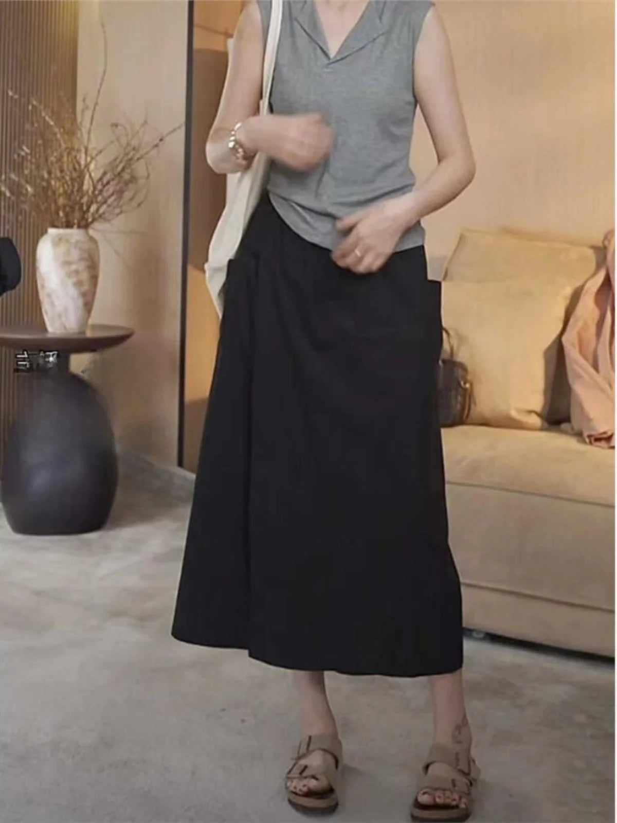 High Waist Wide Leg Pants Skirt Casual Loose plus Size Summer Trendy Slimming A-Line Skirt Commute Sle Eighteen Pants