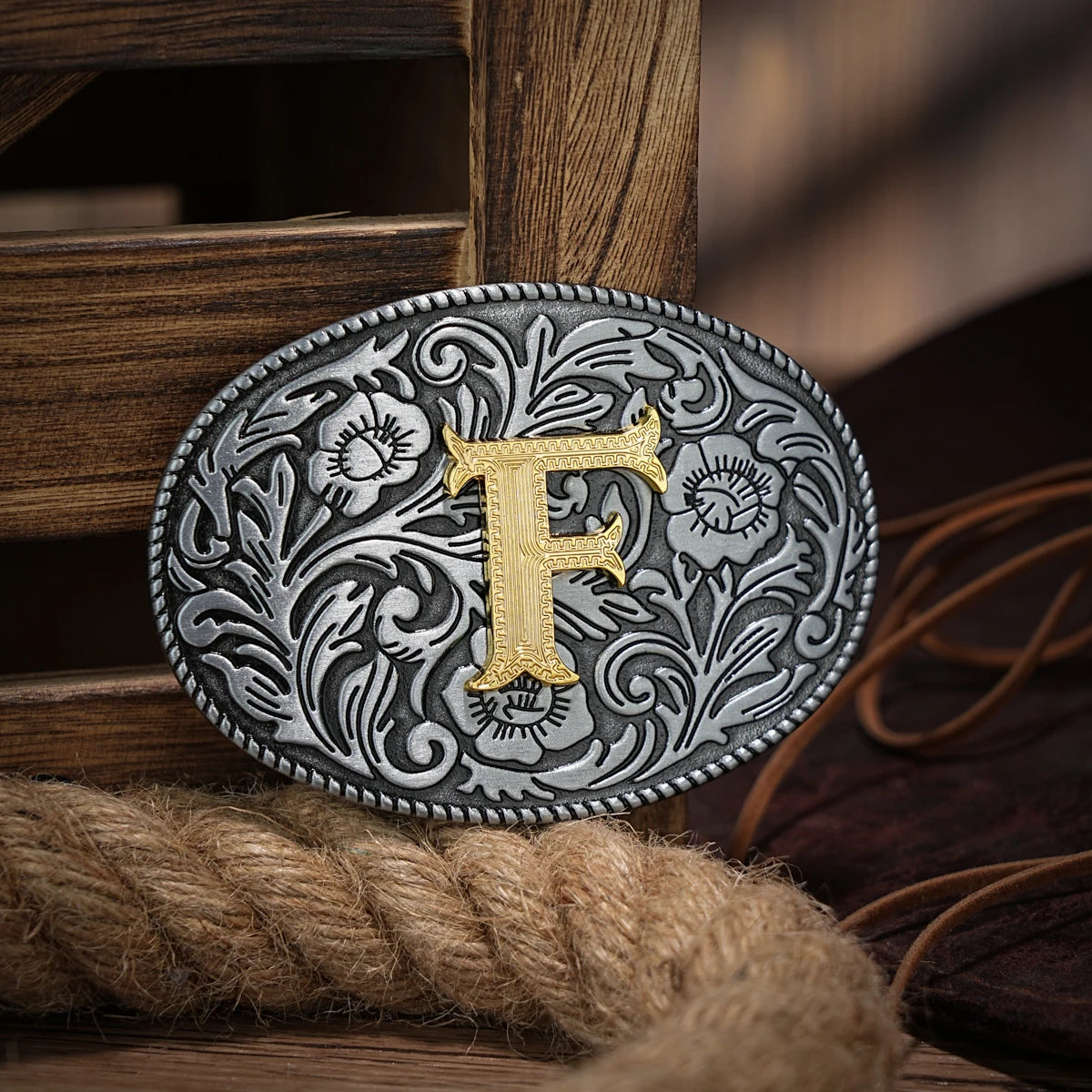 Western Belt Buckle Initial Vintage-Cowboy Rodeo Silver Large Belt Buckle for Men Women