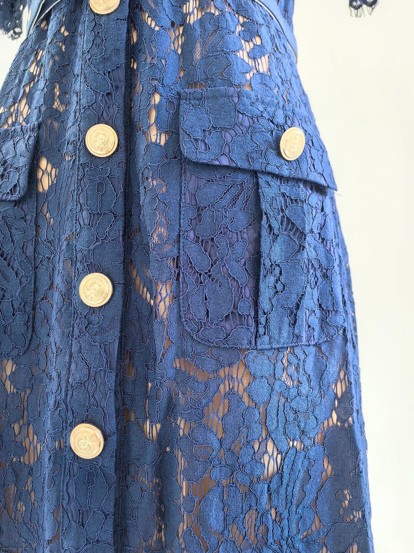Formal Luxury Evening Long Dress Women Summer Autumn White Peter Pan Collar Hollow Out Blue Pencil Embroidery Lace Dress Party