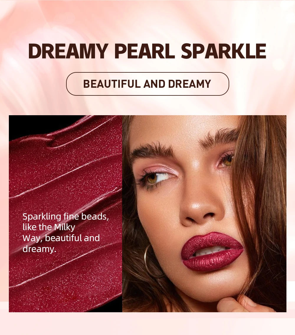 QIBEST Shimmer Lip Gloss Diamond Glitter Lip Tint Waterproof Long Lasting Matte Liquid Lipstick Red Purple Lipgloss Women Makeup