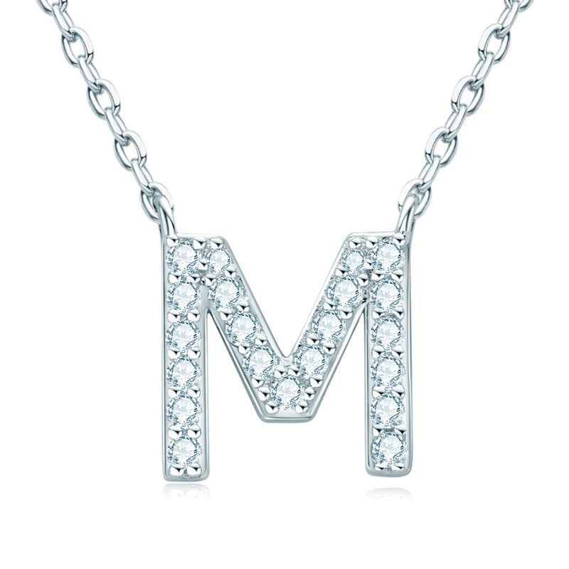 Lnngy Colar Prata 925 Sterling Silver A-Z Alphabet Pendant Necklaces Initial Letter 1.4MM Moissanite Necklace for Birthday Gift