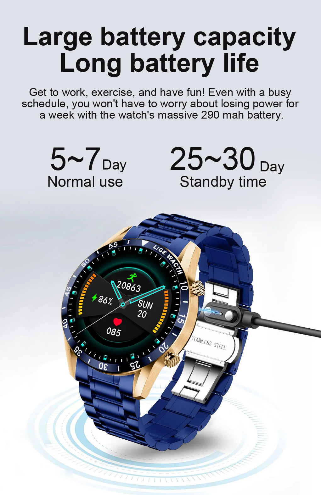 LIGE Original Smart Watch Men 1.39” HD Screen Bluetooth Call Men's Bracelet Heart Rate Blood Pressure Monitor Sports Smartwatch
