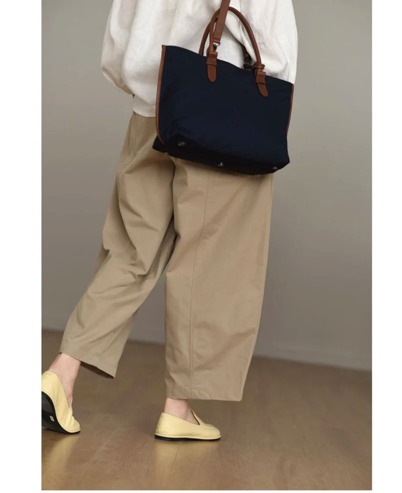 Retro Workwear Wide Leg Pants Women's High Waist Loose Casual Versatile Nine Point Straight Cut Carrot Pants Artistic Sle