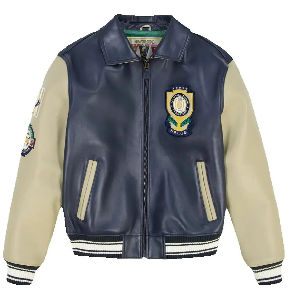 Avirex Spring 2025 new World Series jacket European antique sheepskin leather jacket men's jacket embroidered casual coat tops