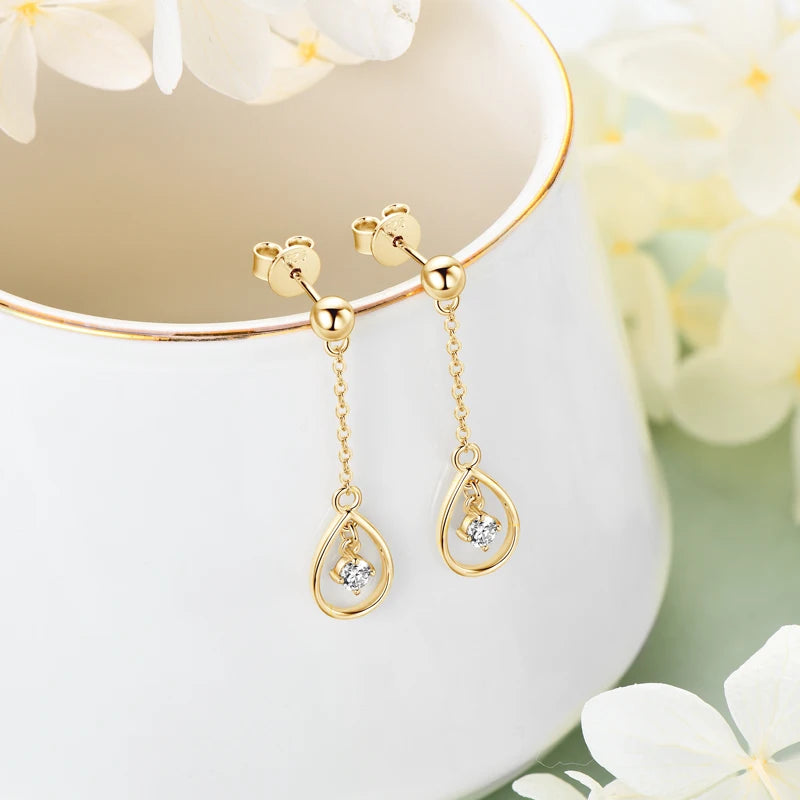 Lnngy Exquisite Round Cut 3mm Moissanite Earrings For Women 925 Sterling Silver Waterdrop Dangle Earring Wedding Jewelry Gift