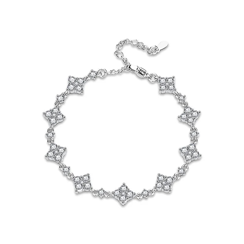 RAPRGOLD GRA Certified Moissanite Four Clover Flower Bracelets for Women 925 Sterling Silver Bracelet Chain Wedding Jewelry Gift