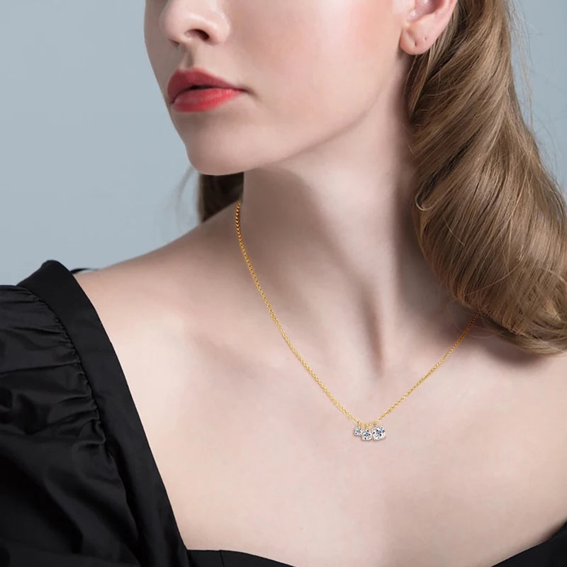 Lnngy Three Stone Moissanite Pendant Necklace Niche 925 Sterling Silver Chain Necklaces for Women collar plata 925 Jewelry Gift