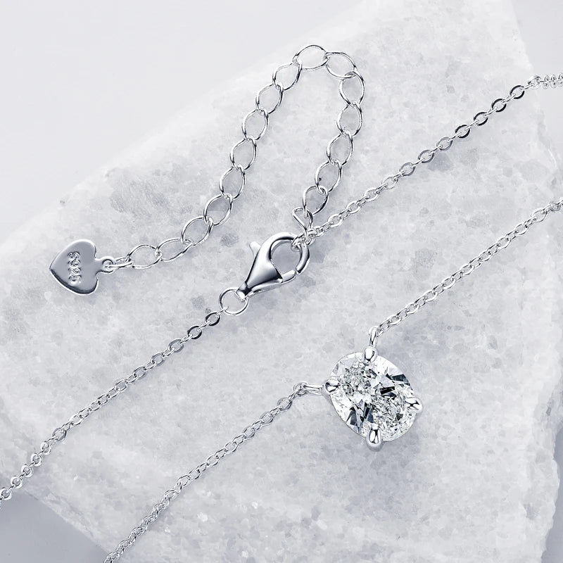 Lnngy 2024 Trend Oval Cut Moissanite Necklace For Women 925 Sterling Silver Pendant Necklace Exquisite Anniversary Brithday Gift