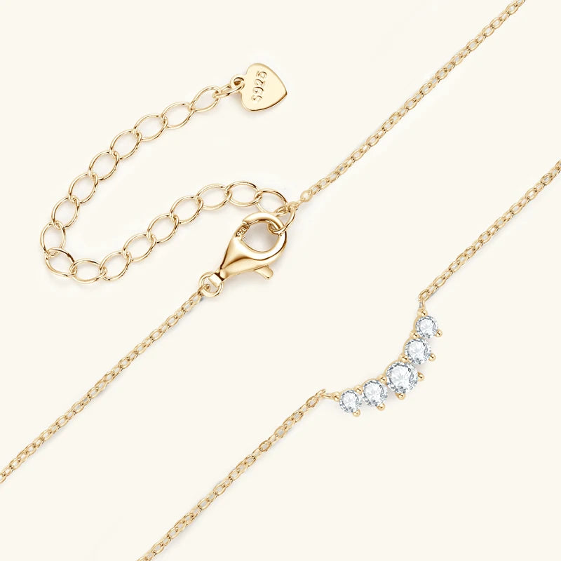 18K Gold Plated 925 Silver Real Moissanite Jewelry Set 5-Stone Smile Pendant Necklace Stud Earrings Sets for Women Christma Gift