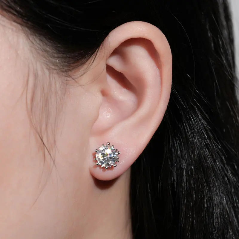 Lnngy Single 2.0ct Moissanite Stud Ear Women 925 Sterling Silver Fashion Earrings For Wedding Engagement Elegant Jewelry Gift