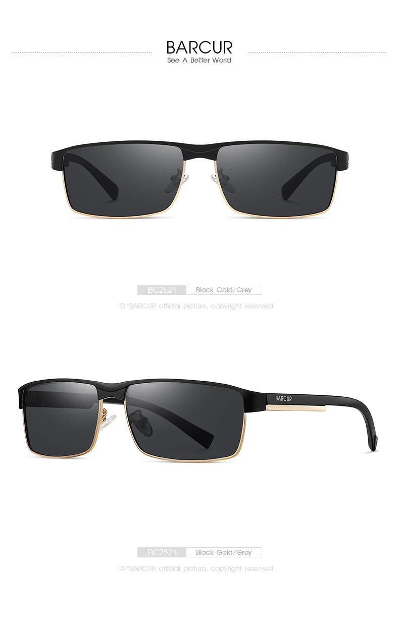 BARCUR Original Rectangle Business Sunglasses for Men Driving Hiking Sports Sun Glasses for Women Fashion Shades Oculos De Sol