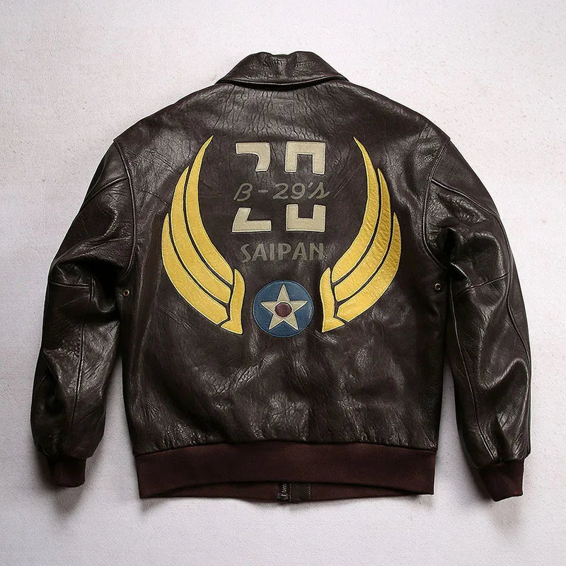 Saipan B29 Bomber Flight Suit Genuine Leather Jacket Men's New Zealand Sheepskin Fat Plus Size Bubble Leather Leather Coat tops