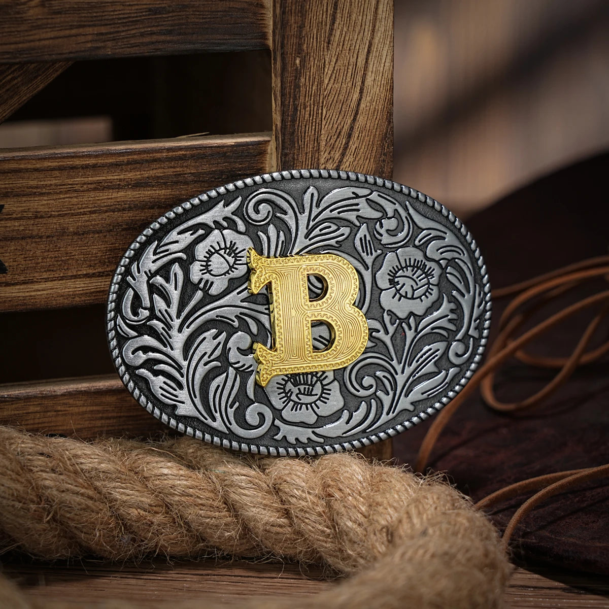 Western Belt Buckle Initial Vintage-Cowboy Rodeo Silver Large Belt Buckle for Men Women