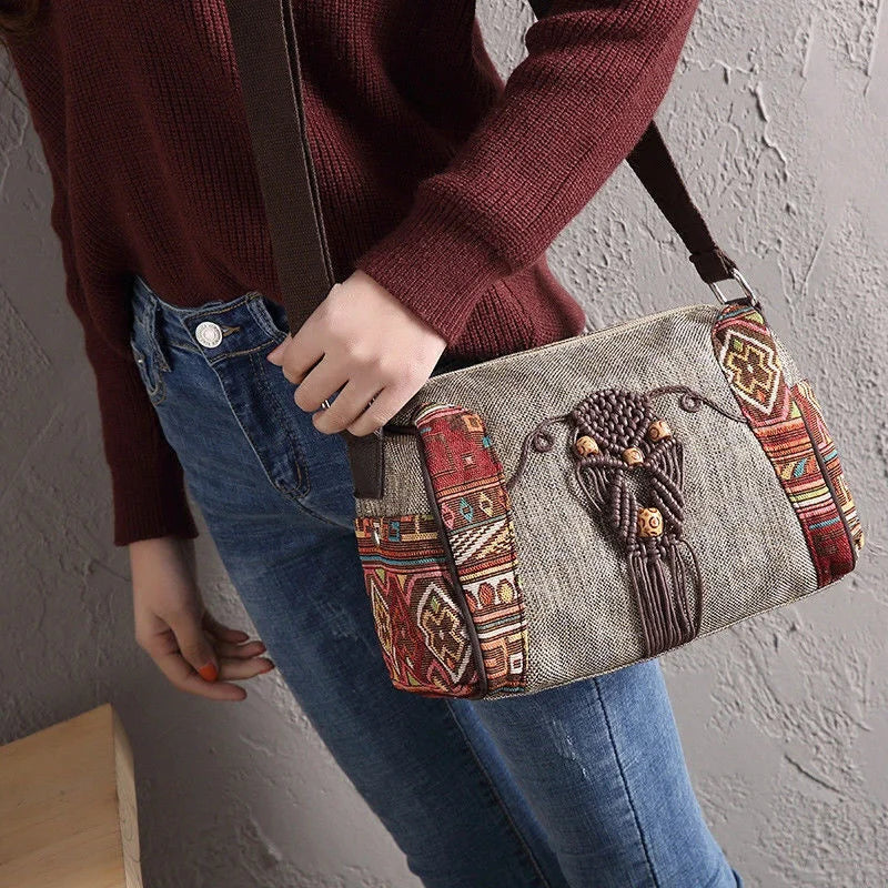 MOTAORA Ladies Canvas Handbag Girl Chinese Style Crossbody Bags For Women Versatile Leisure Handmade Shoulder Bags Female Purse