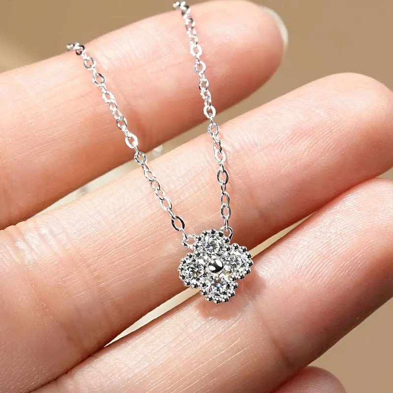 RAPRGOLD GRA Moissanite Four Clover Flower Charm Pendant Necklace Bracelet Set for Women S925 Sterling Silver Fine Jewelry Gifts