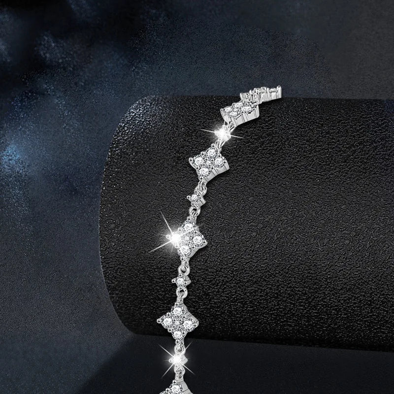 RAPRGOLD GRA Certified Moissanite Four Clover Flower Bracelets for Women 925 Sterling Silver Bracelet Chain Wedding Jewelry Gift