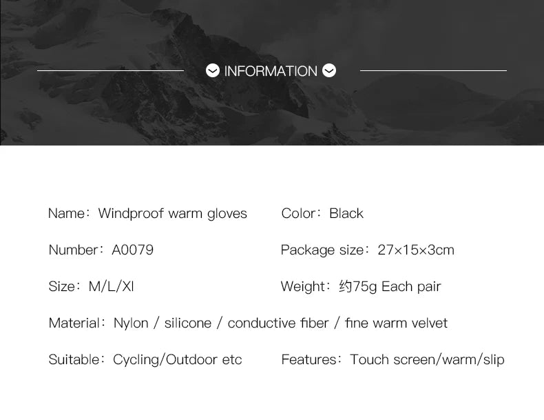 Waterproof Cycling Gloves Winter Touch Screen Bicycle Gloves Outdoor Scooter Windproof Riding Motorcycle Ski Warm Bike Gloves