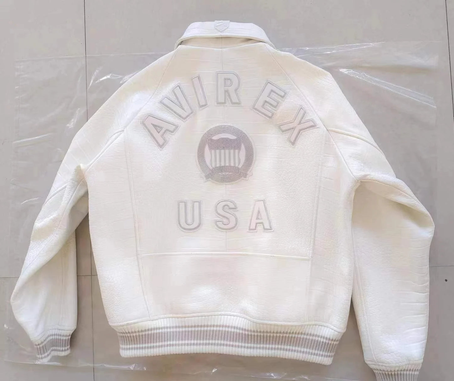 AVIREX new men's genuine leather jacket France 1.5 mm thick sheepskin embroidered crocodile pattern flight suit baseball coat