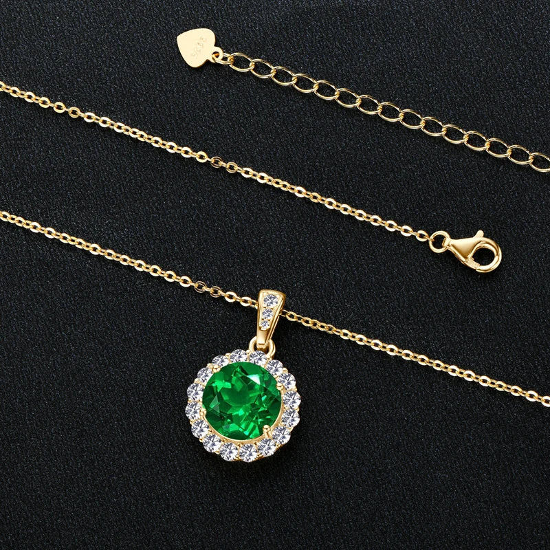 Lnngy Collar Plata 925 Sterling Silver Necklace Pear/Oval/Round Cut Artificial Emerald Pendant Necklaces for Wedding Jewlery