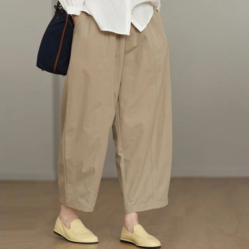 Retro Workwear Wide Leg Pants Women's High Waist Loose Casual Versatile Nine Point Straight Cut Carrot Pants Artistic Sle