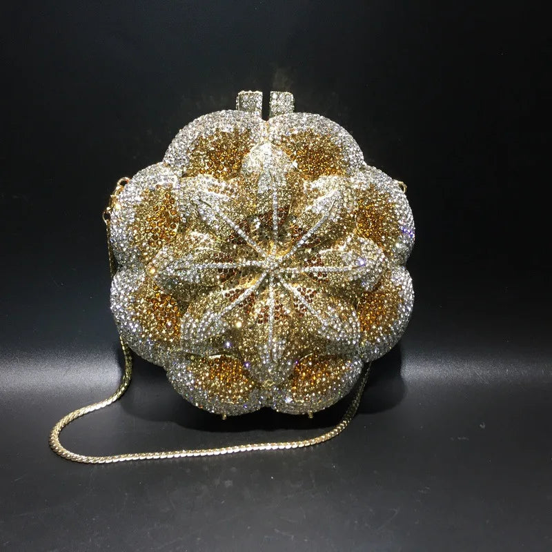 Rose Flower Pink/Green Rhinestones Evening Clutches Women Floral Yellow Crystal Evening Bags Bridal Wedding Party Clutch Purse