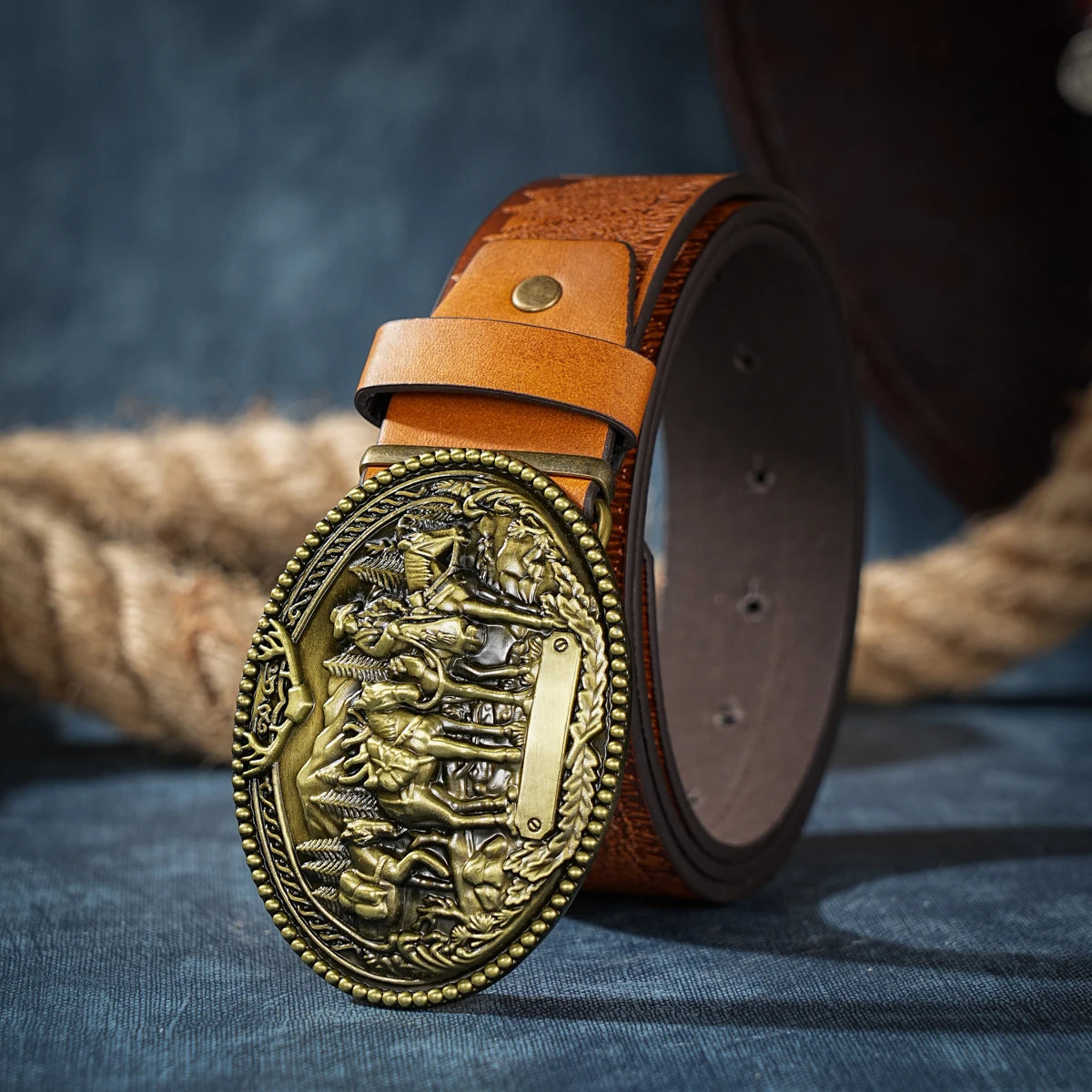 Men & Women-Western-Cowboy-PU Leather-Belts - Vintage Belt Floral Engraved Buckle Belt for Jeans