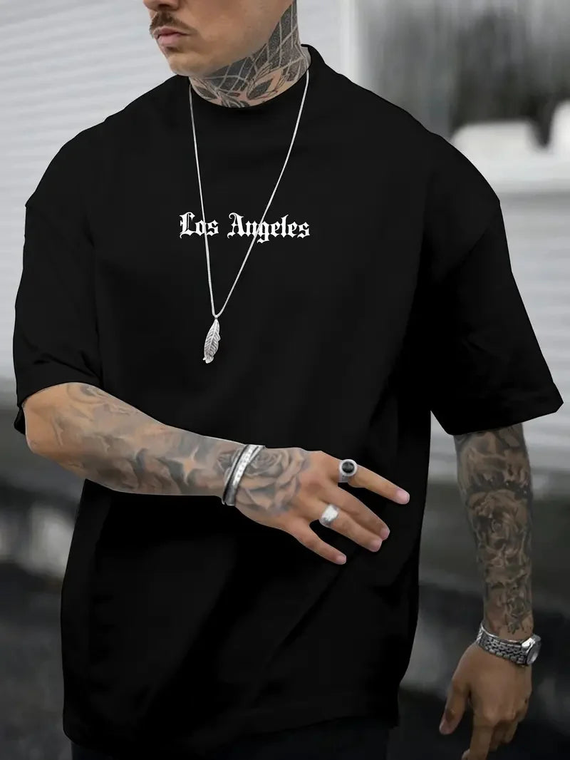 Men’s Summer 100% Cotton Casual T-Shirt Los Angeles Graphic Print | Loose Fit | Breathable Comfort