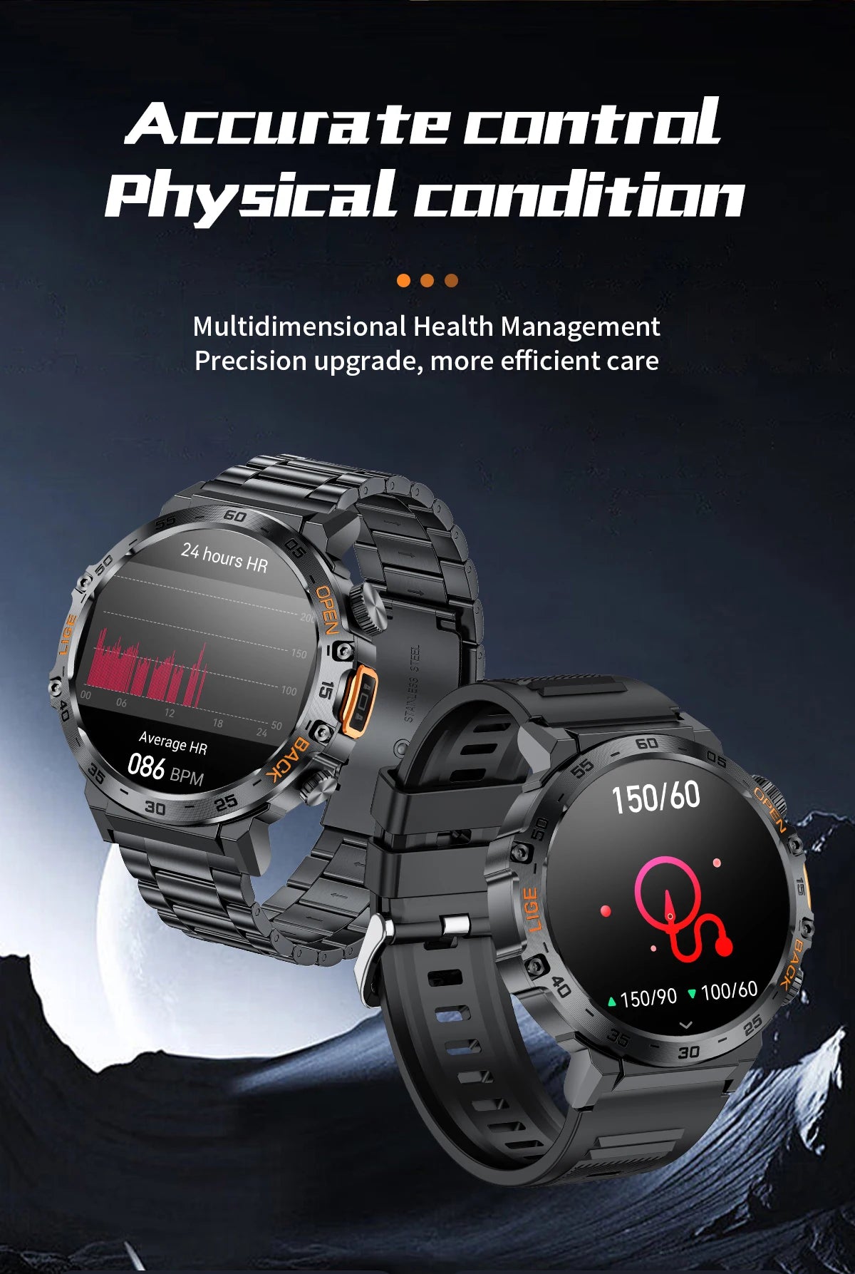LIGE LED Flashlight Smart Watch Military Watches SOS Bluetooth Call Waterproof Health Monitor Sport Smartwatch For Android ios