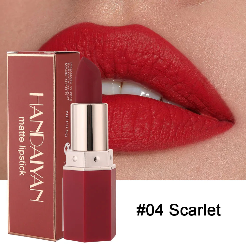 HANDAIYAN 6 Colors Matte Nude Lipstick Waterproof Long Lasting Sexy Red Purple Lip Stain Velvet Lipstick Beauty Makeup For Women