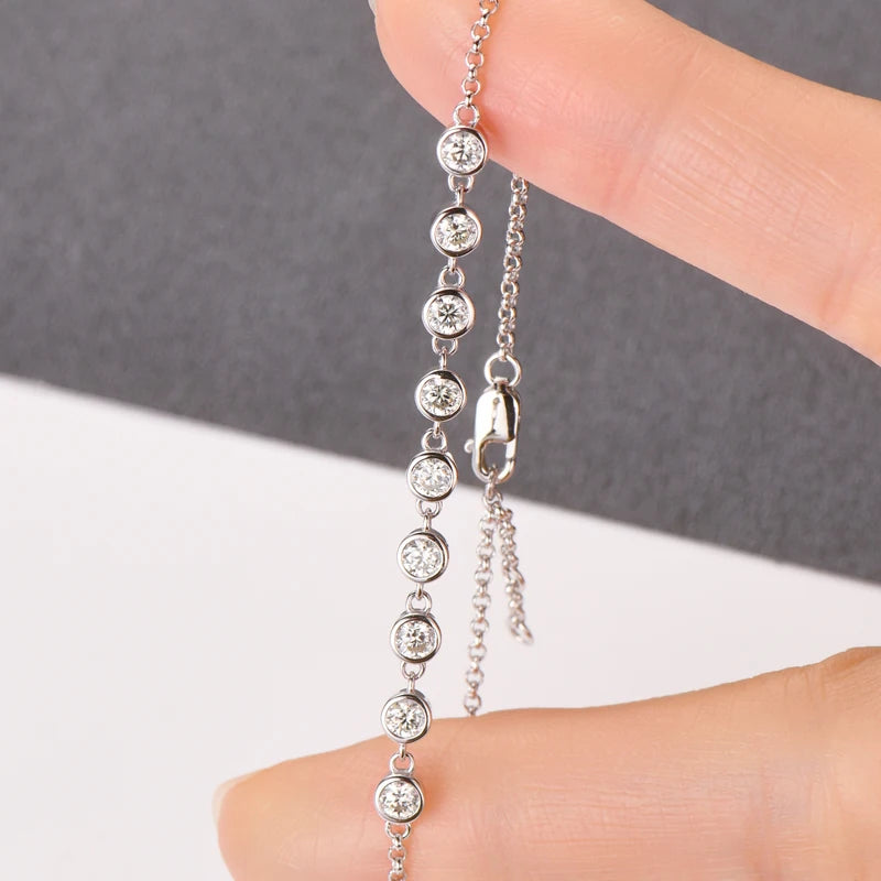 Anziw Real 925 Silver Bubble Bracelet 3mm Bezel Round Cut D Color Moissanite Bracelet for Women Jewelry Gifts with Certificate
