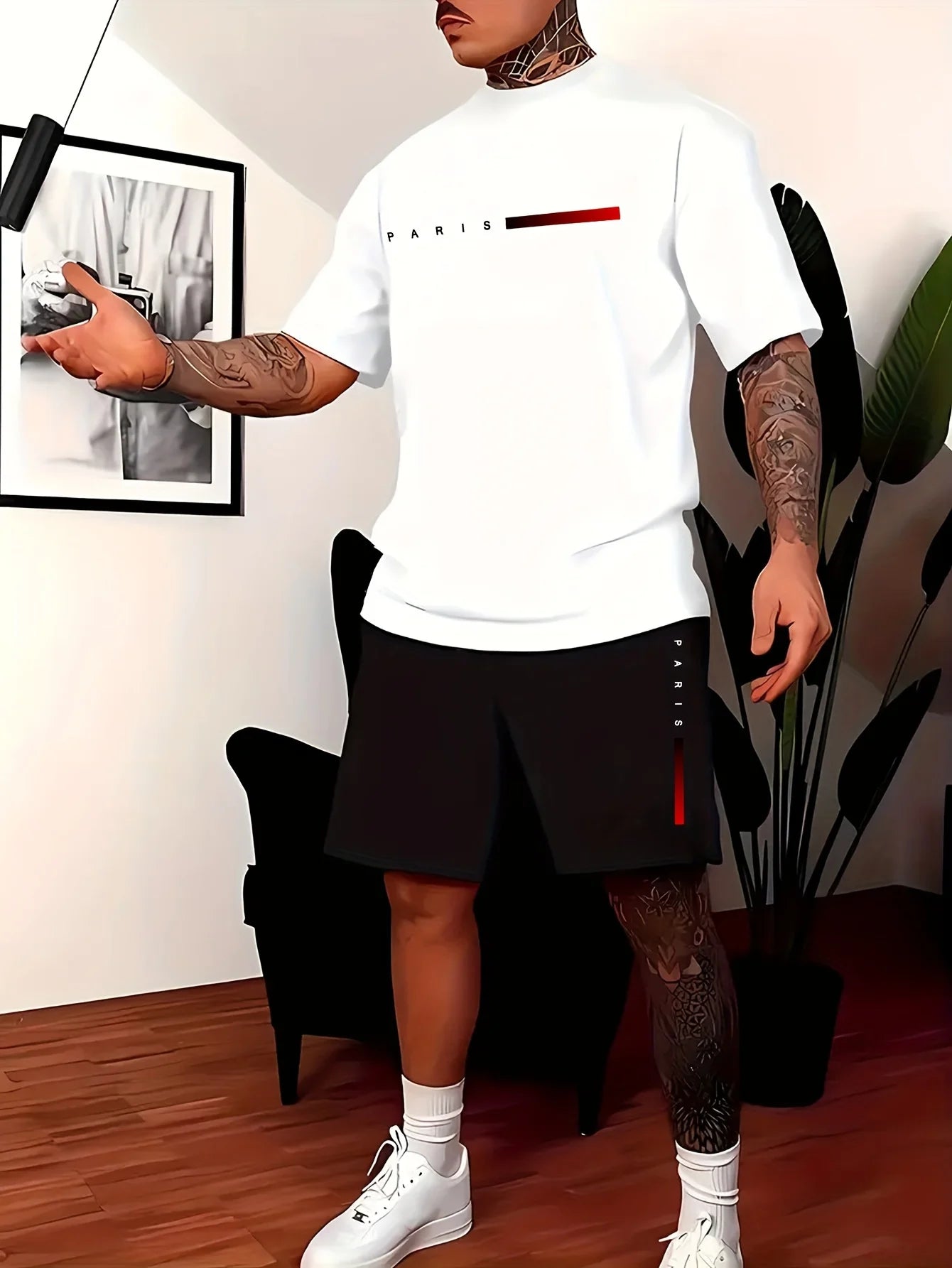 Men’s Summer Casual Two-Piece Set,Paris Letter Print | Oversized Loose Fit | T-Shirt + Shorts | Lightweight Comfort