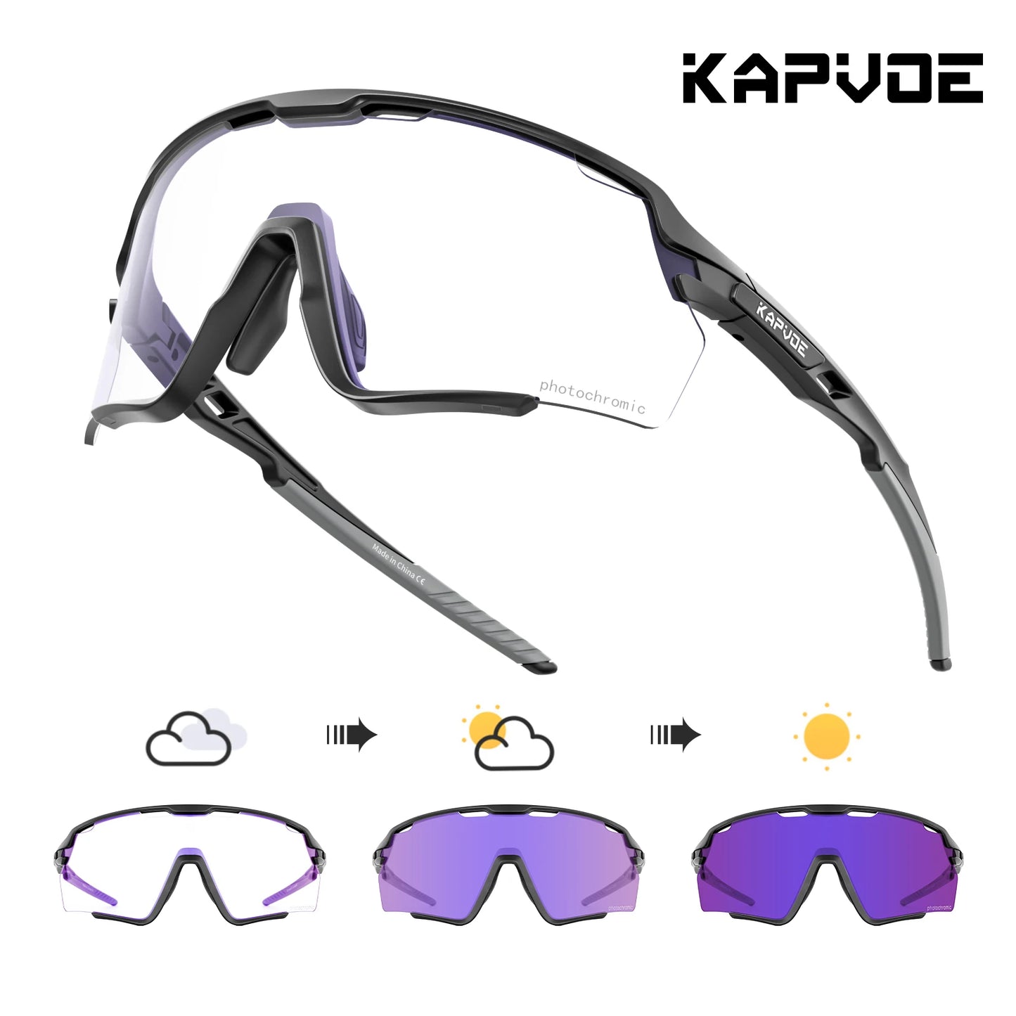 Kapvoe new Outdoor Photochromic Sunglasses Bicycle Cycling Glasses MTB Road Bike Eyewear Women Man Sports Hiking UV400 Goggles